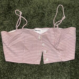 Gingham Button-Front Crop Top in brown